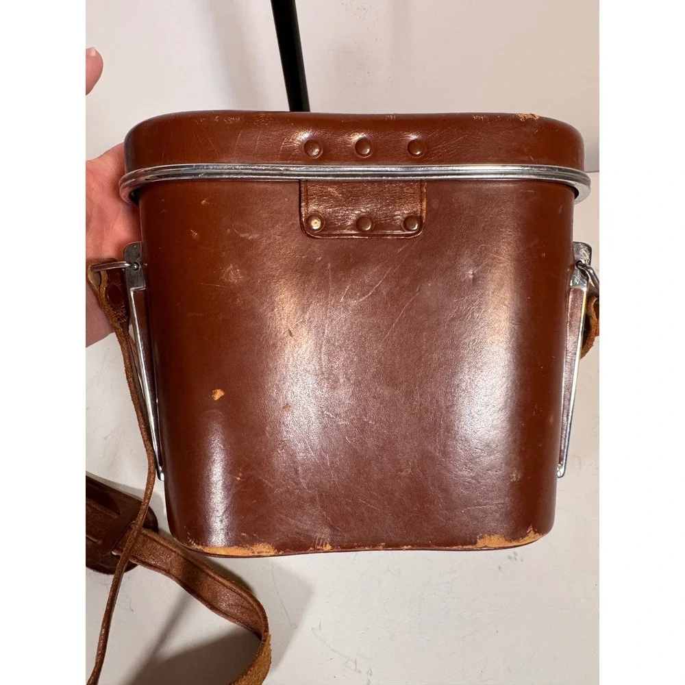 Taylor Optical Mark II Vintage Brown Leather Binocular Case Blue Felt Lining